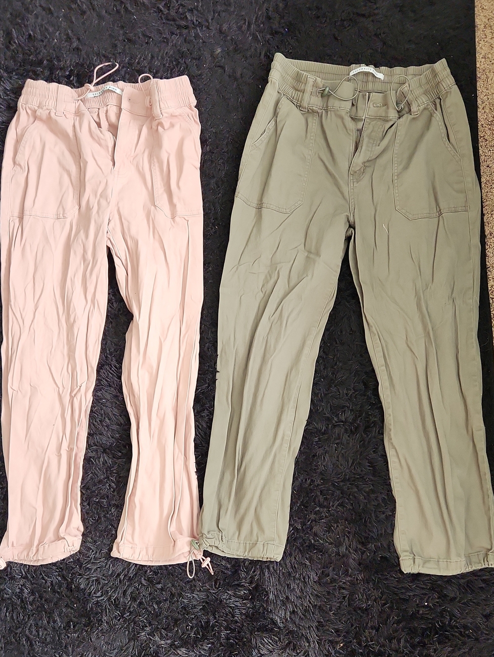 2 Pairs!! Light Pink And Green Cargo Drawstring Utility Pants, With Pockets